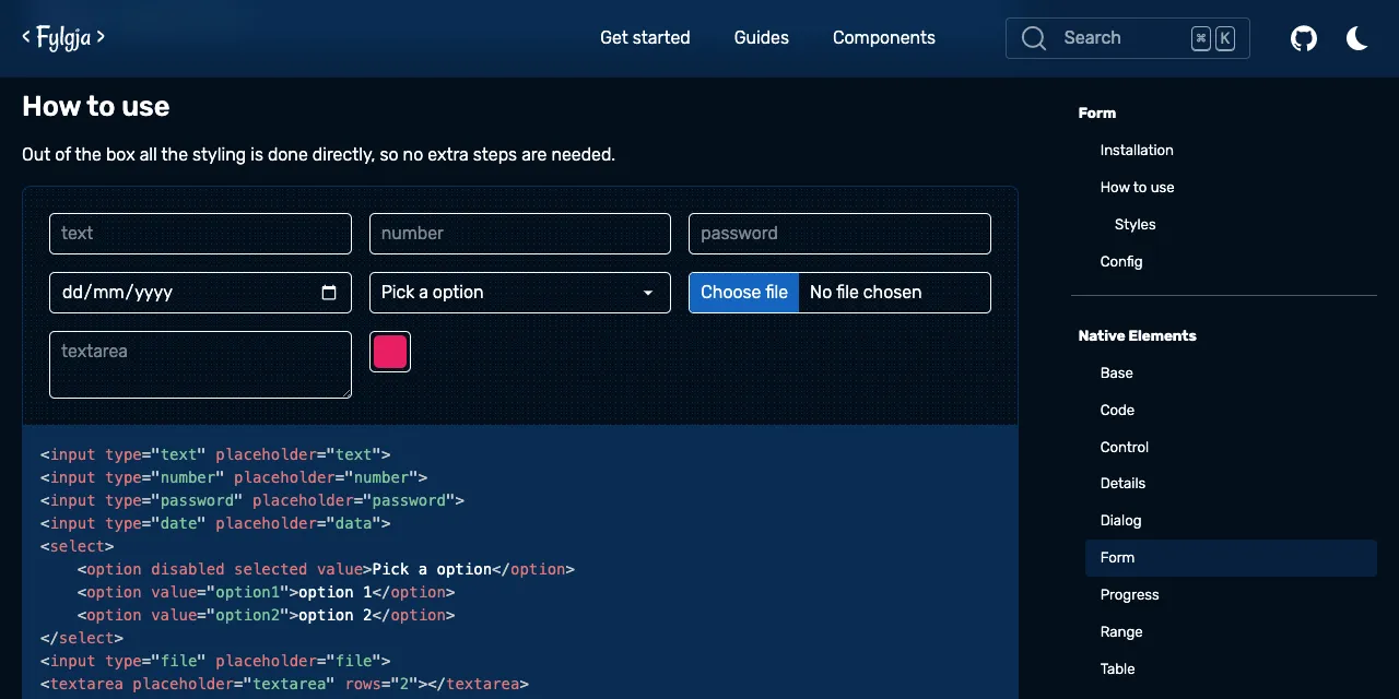 Preview of the Forms on Fylgja.dev