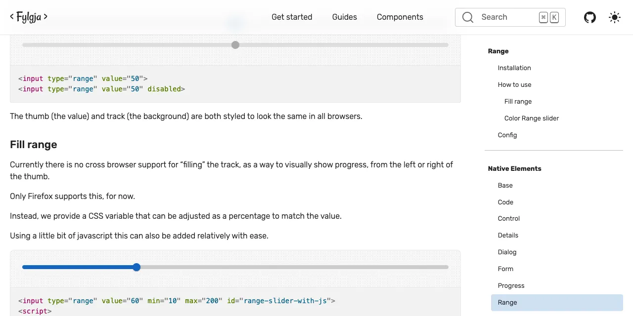 Preview of the range slider on Fylgja.dev